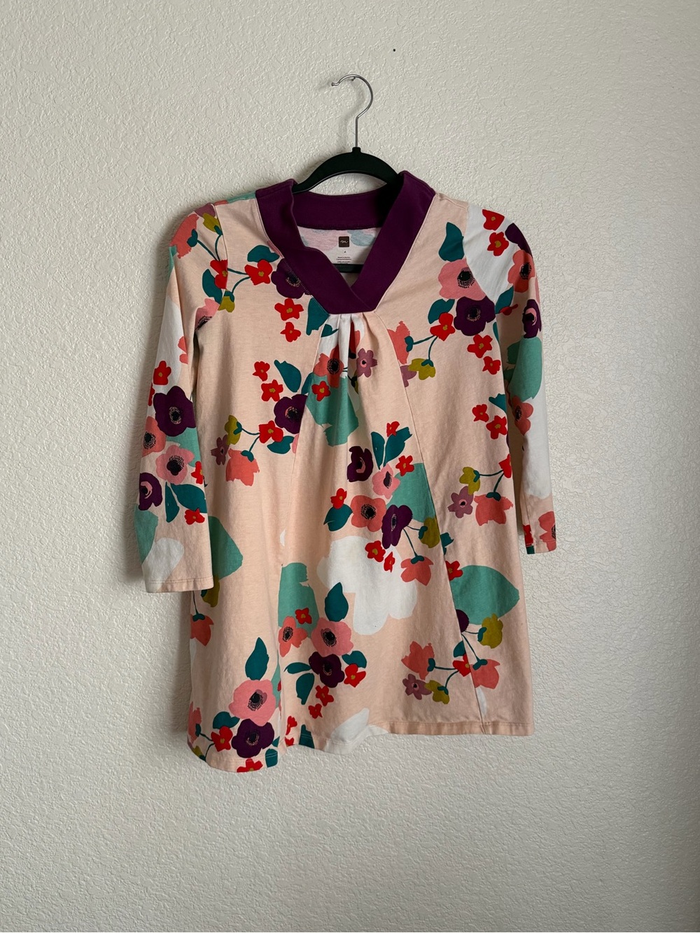 Tea Collection Girls Trapeze Long Sleeve Cotton Dress 12 Floral Print